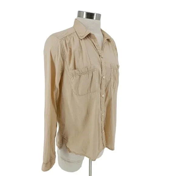 J.CREW Poplin Utility Shirt Beige Tan Long Sleeve Button Up Collared Top - Picture 2 of 7